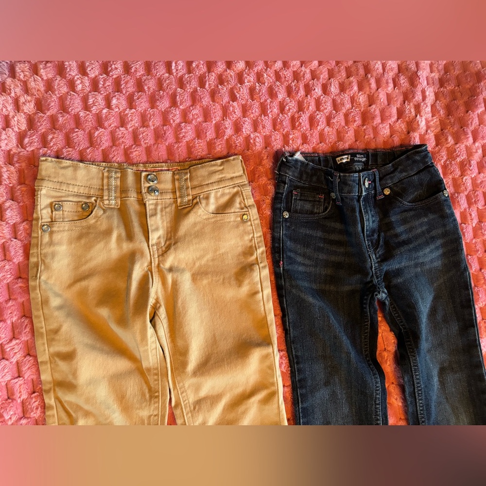 Lulu Luv Tan Pants and Levi’s Dark Blue Denim Jeans Duo